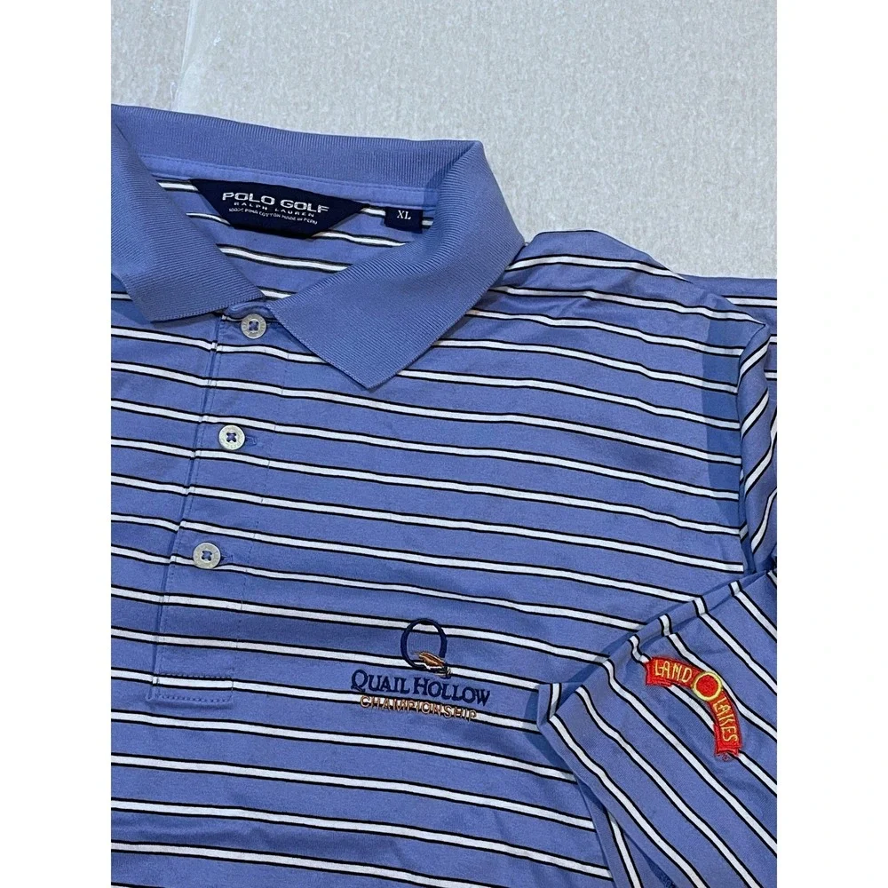 Vintage Ralph Lauren Polo Golf Quail Hollow Land O Lakes Blue StripeGolf Polo XL
